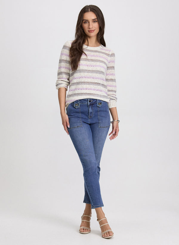 Laura Striped Pointelle Knit Sweater