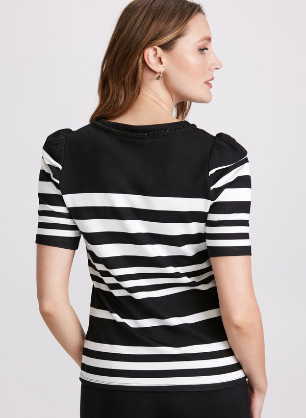 Laura Striped Rhinestone Trim Top