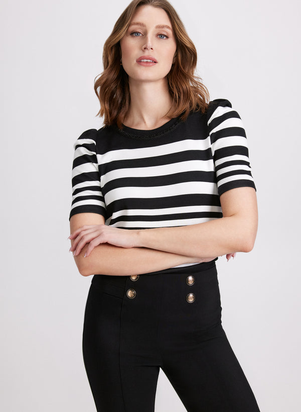 laura Striped Rhinestone Trim Top