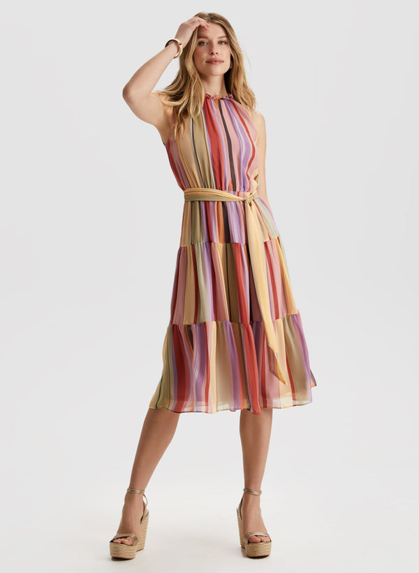 laura Striped Tiered Midi Dress