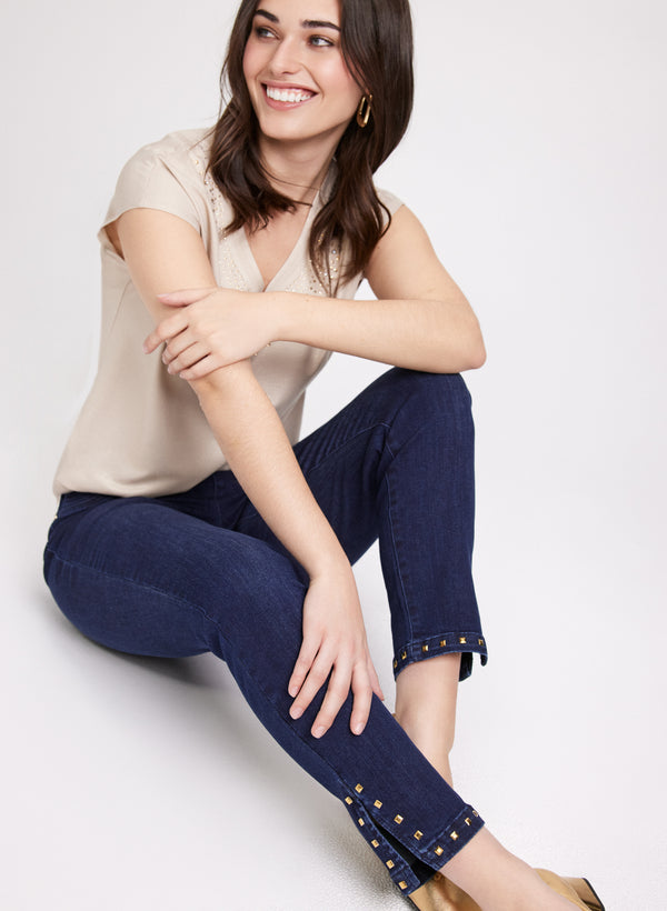 Laura Studded Hem Slim-Leg Jeans