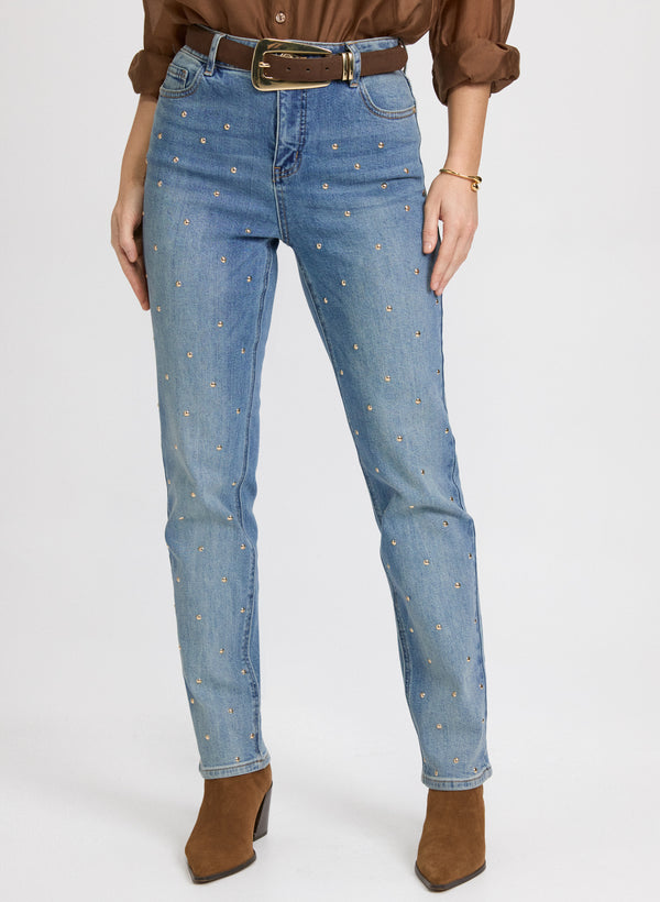 laura Studded Straight-Leg Jeans