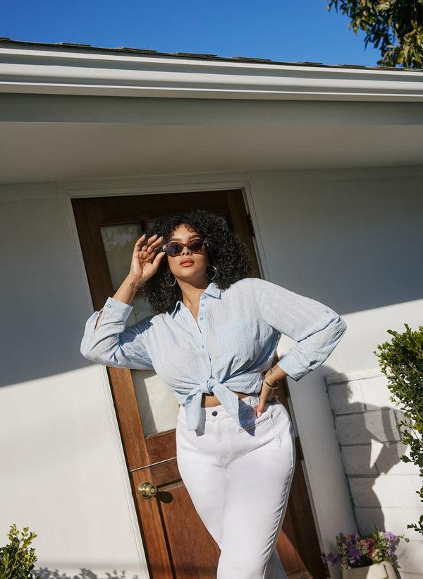 Laura Studs Shadow Stripe Blouse