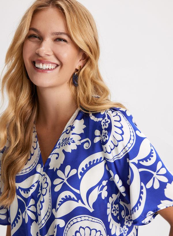 Laura Tie-Front Paisley Print Blouse