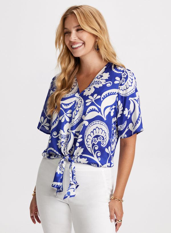 laura Tie-Front Paisley Print Blouse