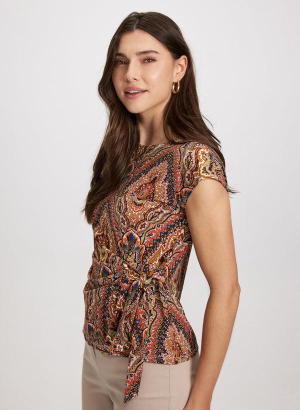 Laura Tied Waist Medallion Print Top