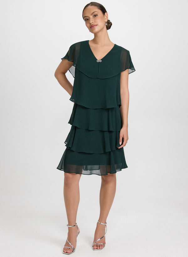 laura Tiered Brooch Embellished Dress