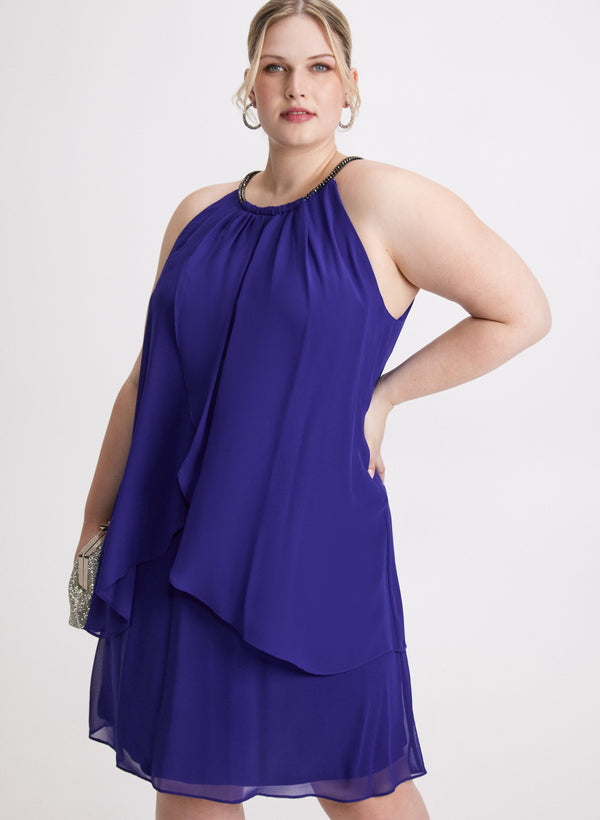 laura Tiered Embellished Halter Neck Dress