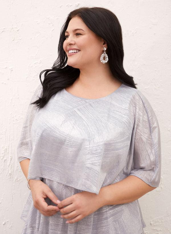 Laura Tiered Metallic Capelet Dress