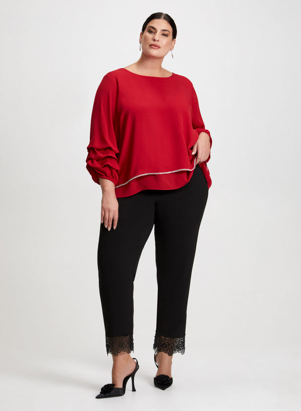 laura Tiered Sleeve Blouse & Lace Trim Pants