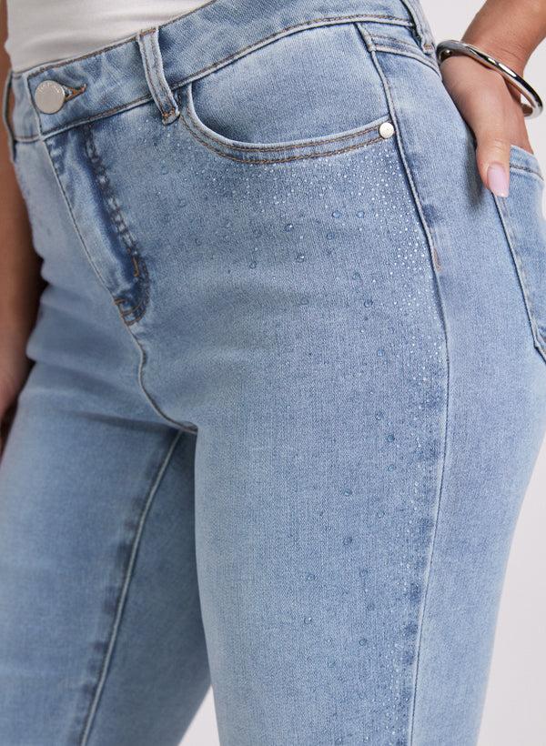 Laura Tonal Stone Embellished Straight-Leg Jeans