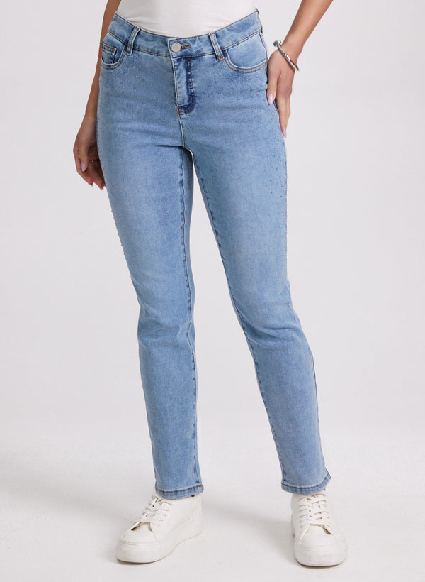 laura Tonal Stone Embellished Straight-Leg Jeans