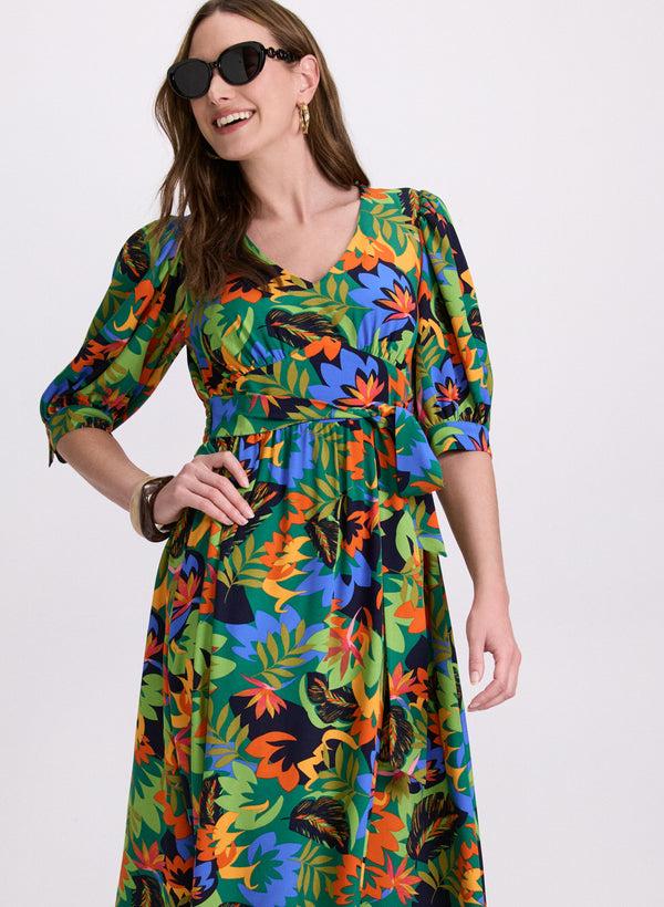 Laura Tropical Balloon Sleeve Dress