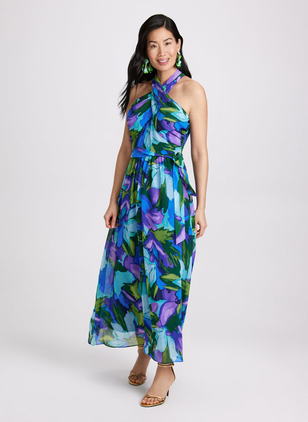 laura Tropical Halter Neck Dress