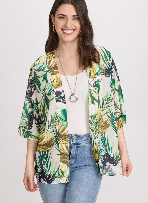 laura Tropical Open-Front Blouse