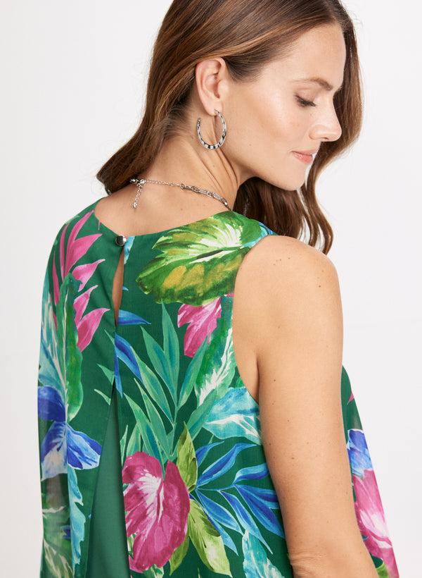 Laura Tropical Print Asymmetrical Blouse