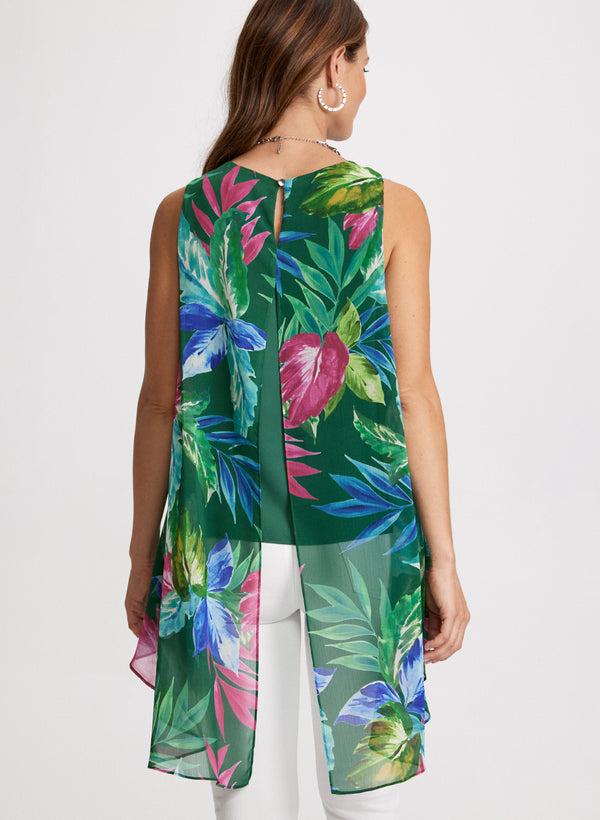 Laura Tropical Print Asymmetrical Blouse