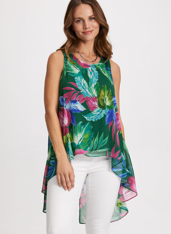 laura Tropical Print Asymmetrical Blouse