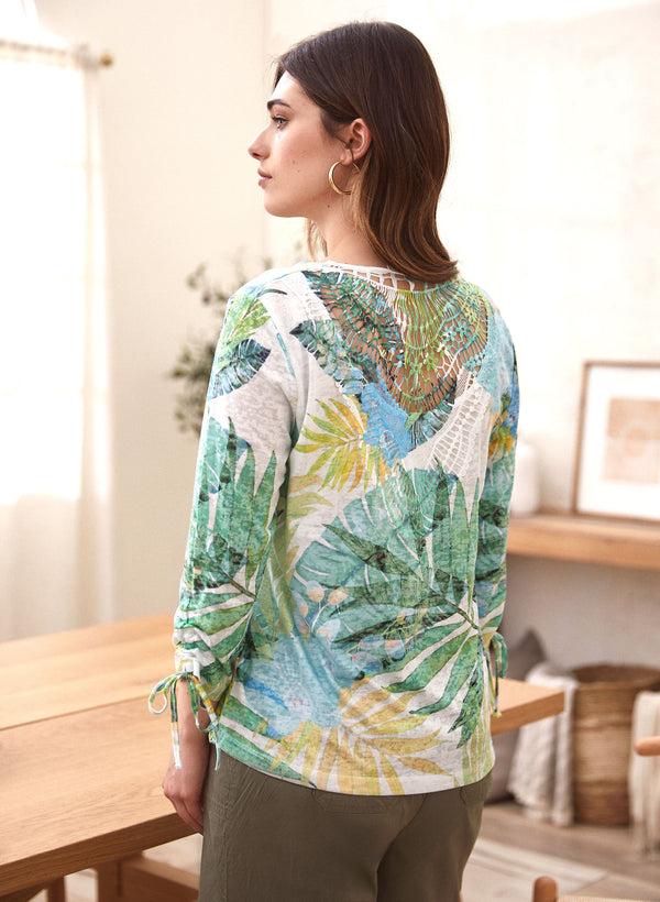 Laura Tropical Print Burnout Tee