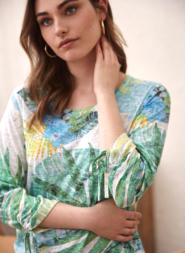 laura Tropical Print Burnout Tee