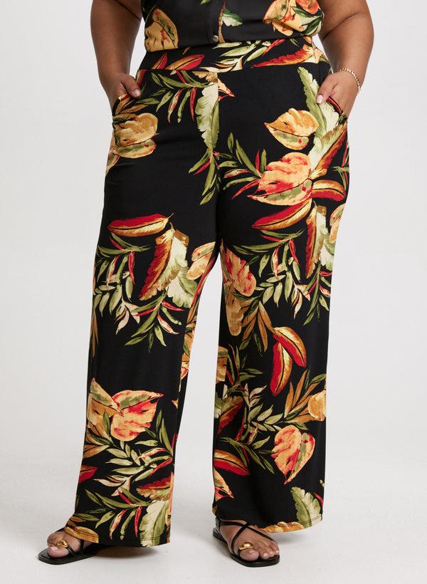 laura Tropical Pull-On Wide Leg Pants