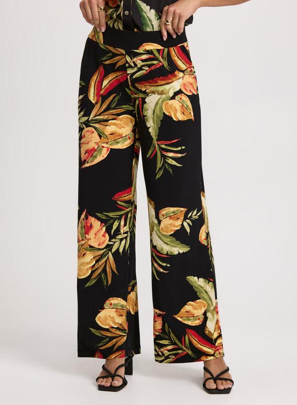 laura Tropical Pull-On Wide Leg Pants