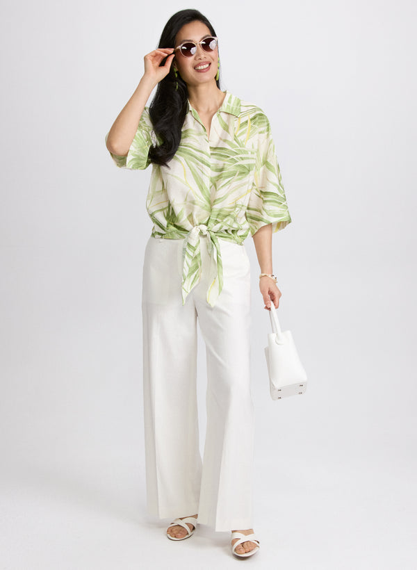 Laura Tropical Tied-Hem Blouse
