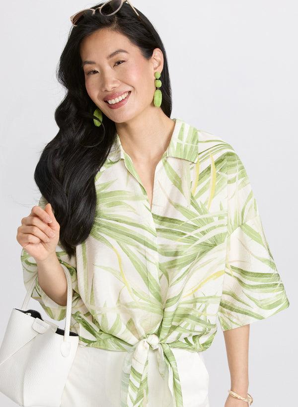 laura Tropical Tied-Hem Blouse