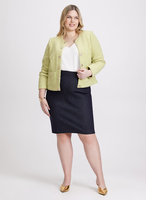 laura Tweed & Bouclé Jacket & Denim Pencil Skirt