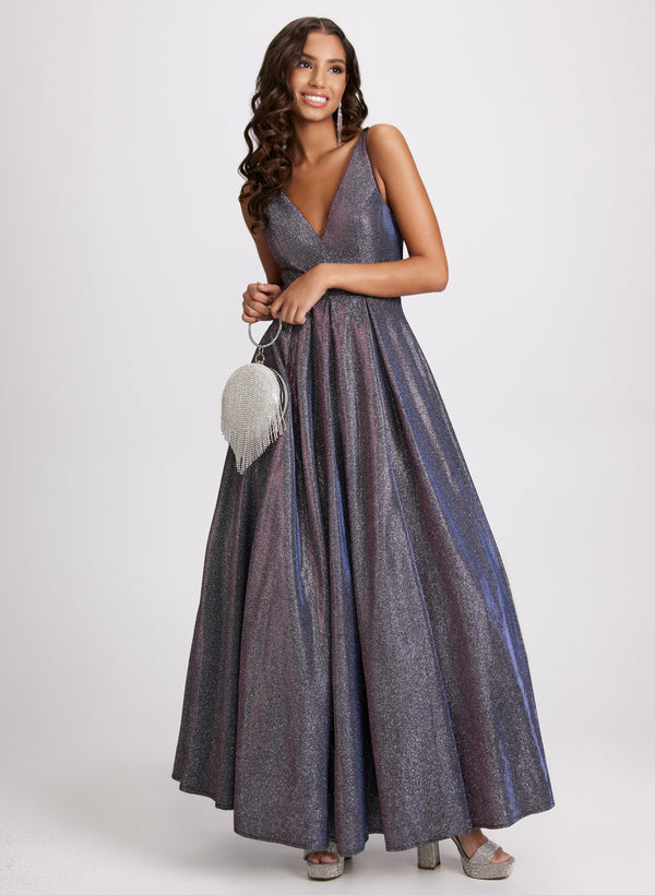 laura V-Neck Glitter Detail Gown