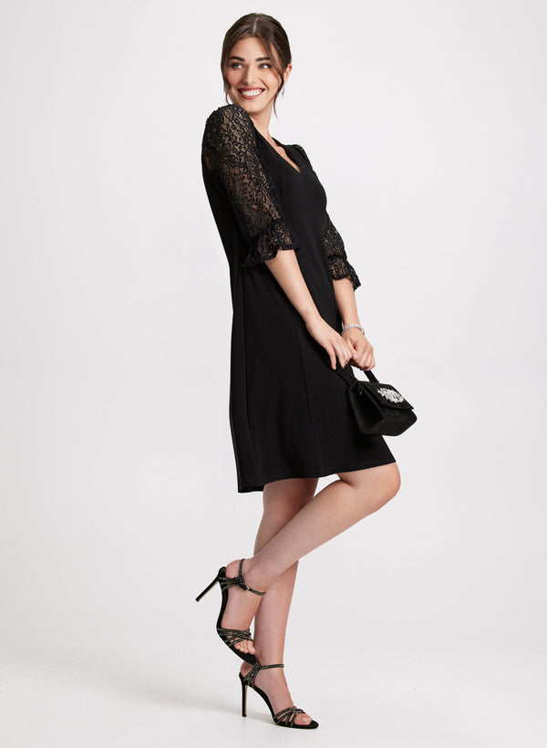 Laura V-Neck Lace Detail Evening Dress