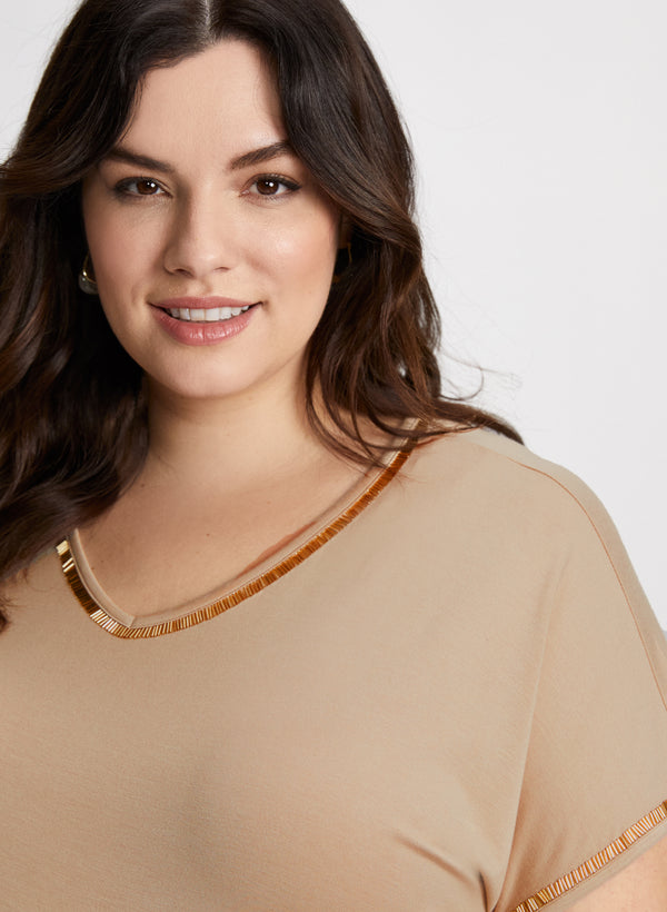 Laura V-Neck Tee With Beaded Trim