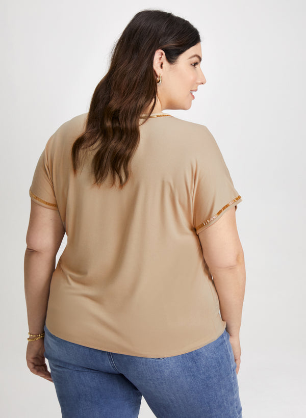 Laura V-Neck Tee With Beaded Trim