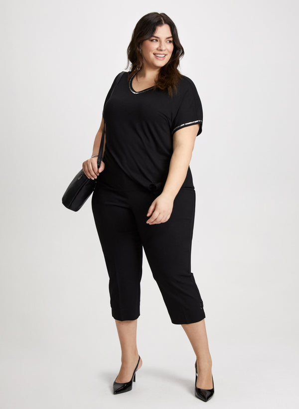 Laura V-Neck Tee With Beaded Trim