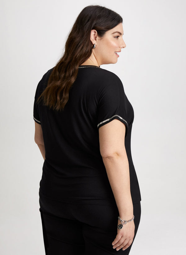 Laura V-Neck Tee With Beaded Trim