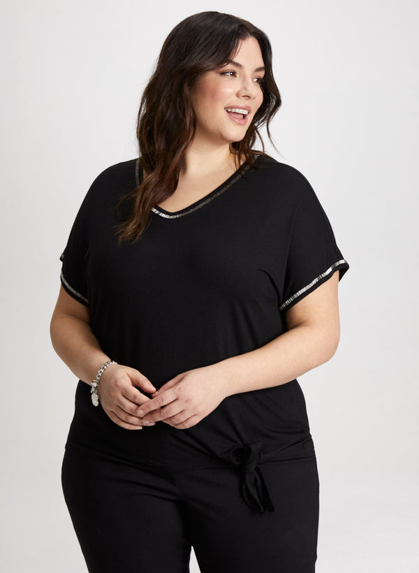 laura V-Neck Tee With Beaded Trim