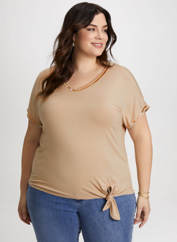 laura V-Neck Tee With Beaded Trim