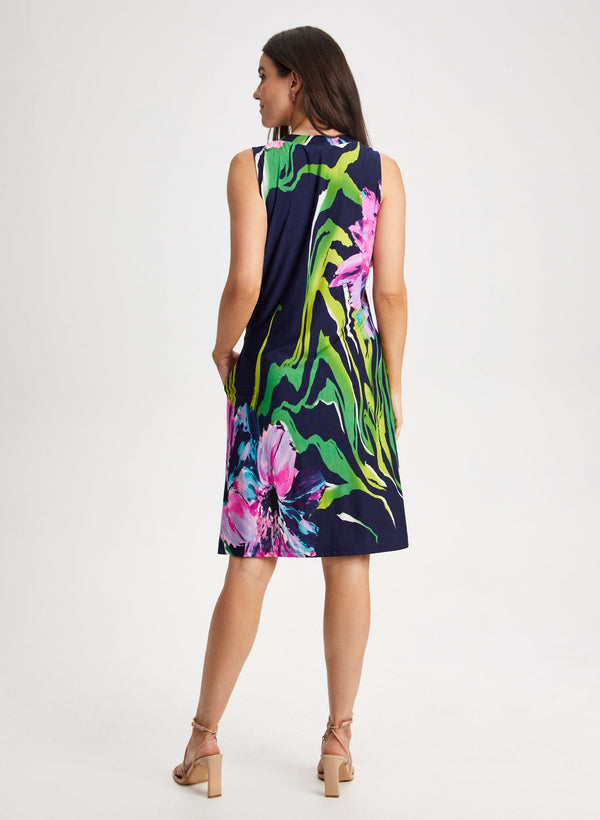 Laura V-Neck Tropical Print Dress