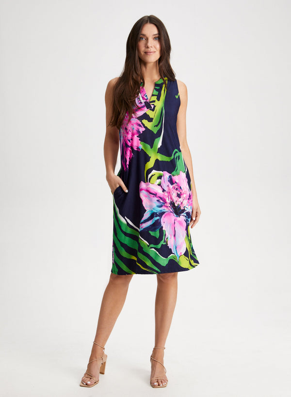 laura V-Neck Tropical Print Dress