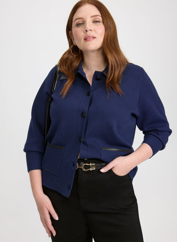 laura Vegan Leather Detail Cardigan