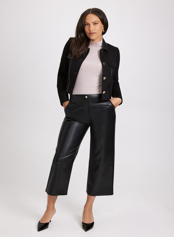 Laura Vegan Leather Detail Cropped Jacket