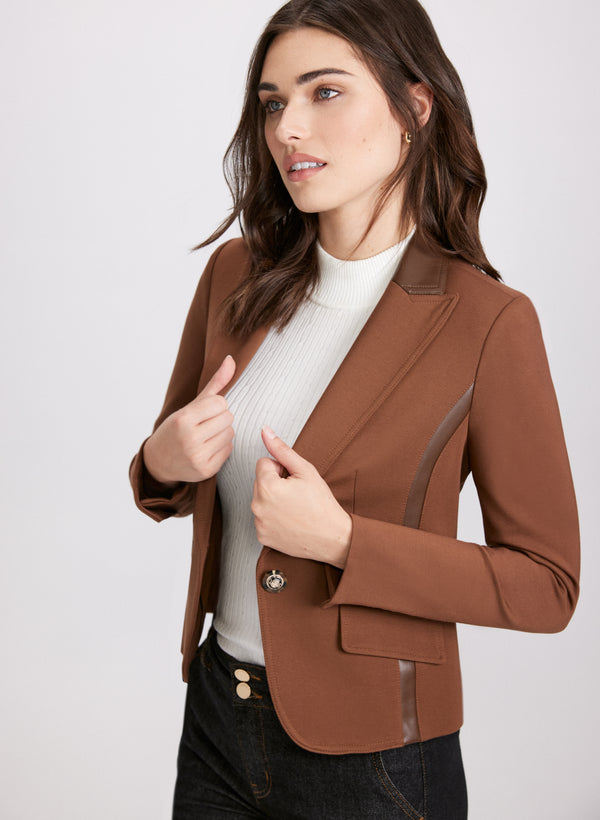 laura Vegan Leather Trim Blazer