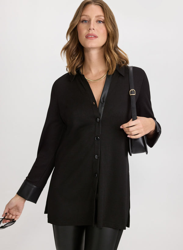 laura Vegan Leather Trim Top