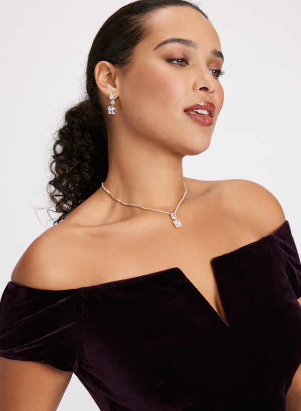 Laura Velvet Bardot Dress