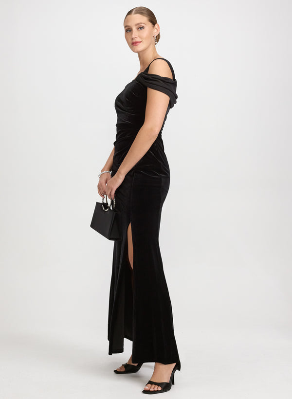 Laura Velvet Cold-Shoulder Dress