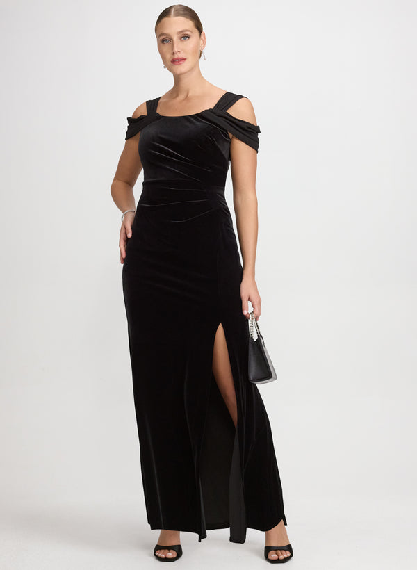 laura Velvet Cold-Shoulder Dress