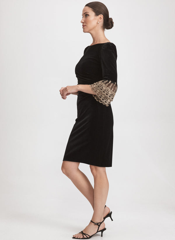 Laura Velvet Embroidered Sleeve Dress