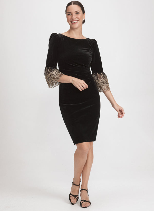laura Velvet Embroidered Sleeve Dress