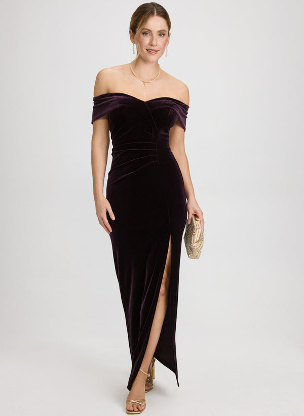 laura Velvet Off-Shoulder Dress