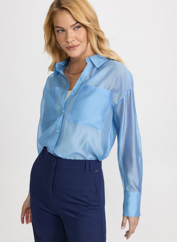 Laura Voile Button-Down Blouse